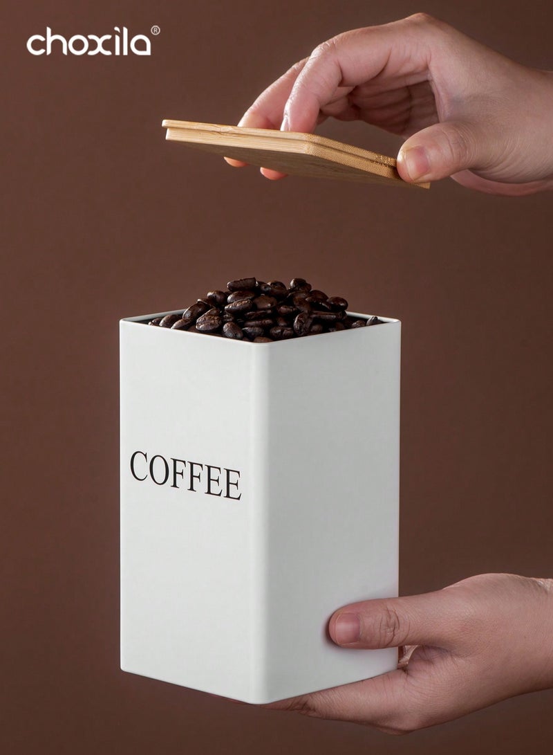 choxila Coffee Storage Can with Bamboo Lid Iron Art Square Container for Tea Snacks Coffee Beans Everyday Use Home Kitchen Storage - Image 5