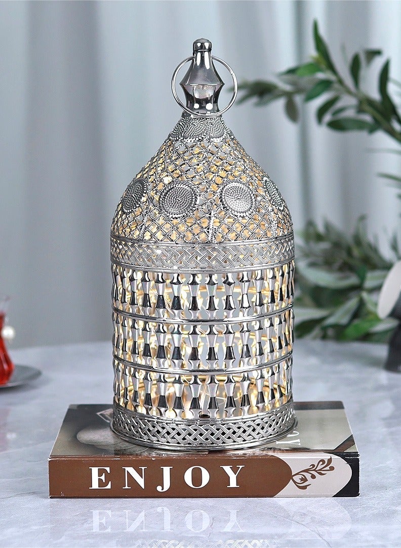 AL Hadaya Mall Modern Ramadan Lantern with Light (Battery Operated) – Silver – 16×16×33 cm - Image 2