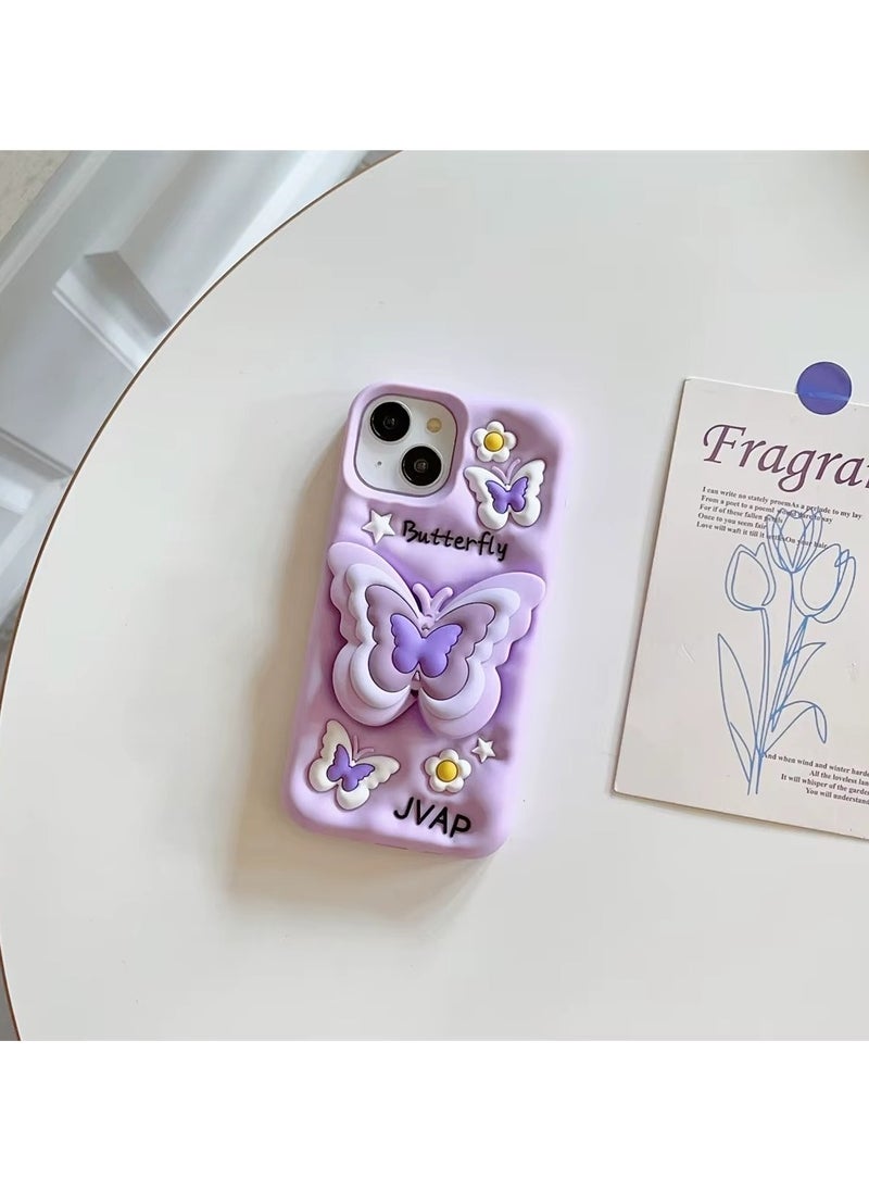 Generic - Butterfly Phone Case Compatible with iPhone 11 Pro Max Cute 3D Korea Dopamine Butterfly Case with Butterfly Telescopic Hold Stand Shockproof Silicone Soft Case (Light Purple) - Image 1