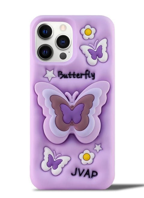Butterfly Phone Case Compatible with iPhone 11 Pro Max Cute 3D Korea Dopamine Butterfly Case with Butterfly Telescopic Hold Stand Shockproof Silicone Soft Case (Light Purple)