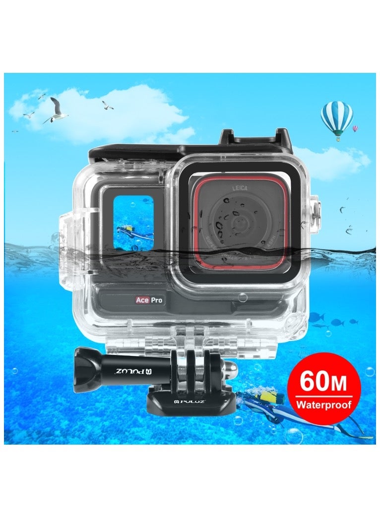 For Insta360 Ace Pro PULUZ 60m Underwater Waterproof Housing Case with Base Adapter & Screw - Image 1