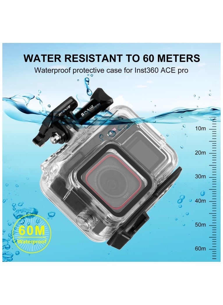For Insta360 Ace Pro PULUZ 60m Underwater Waterproof Housing Case with Base Adapter & Screw - Image 4