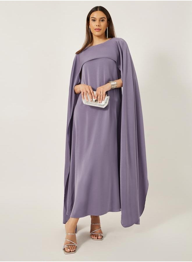 Styli Solid Cape Sleeve Round Neck Maxi Dress  - Image 2