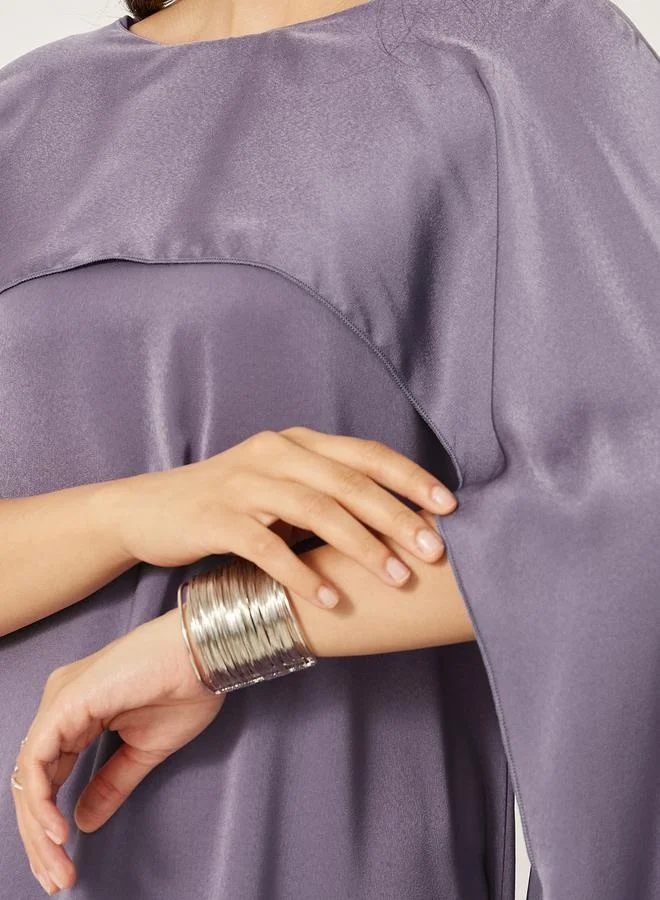 Styli Solid Cape Sleeve Round Neck Maxi Dress