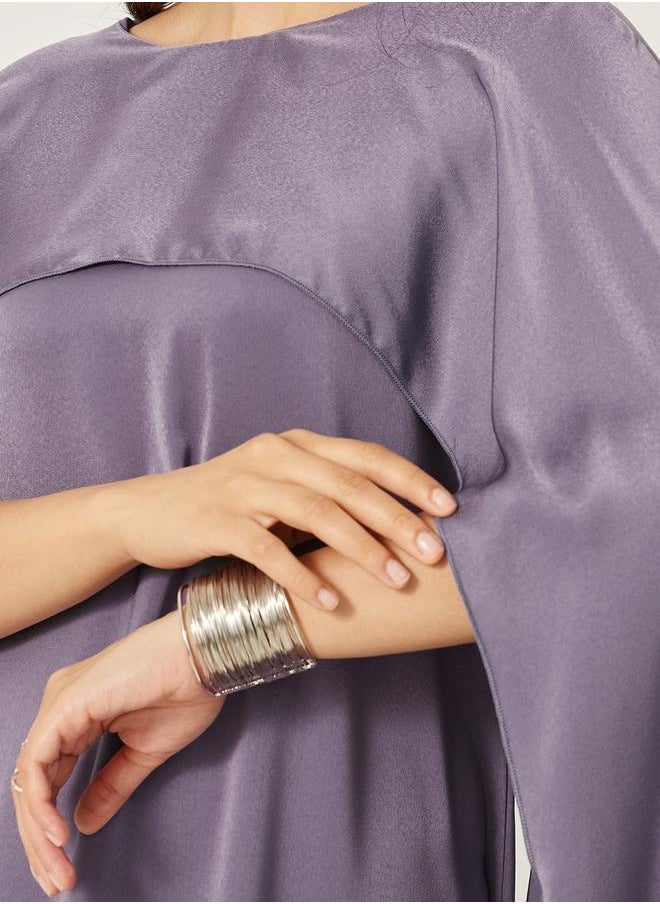 Styli Solid Cape Sleeve Round Neck Maxi Dress  - Image 5