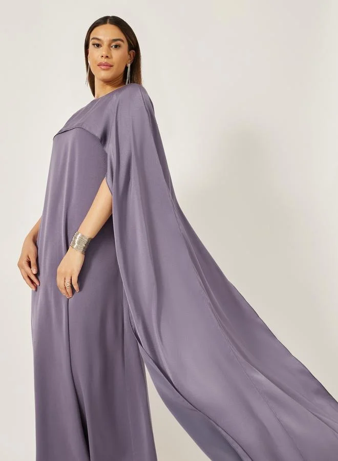 Styli Solid Cape Sleeve Round Neck Maxi Dress