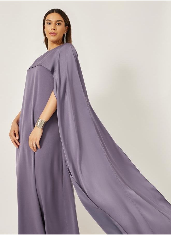 Styli Solid Cape Sleeve Round Neck Maxi Dress  - Image 3