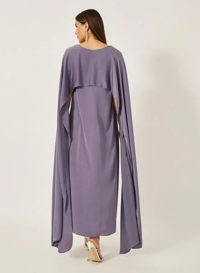 Styli Solid Cape Sleeve Round Neck Maxi Dress