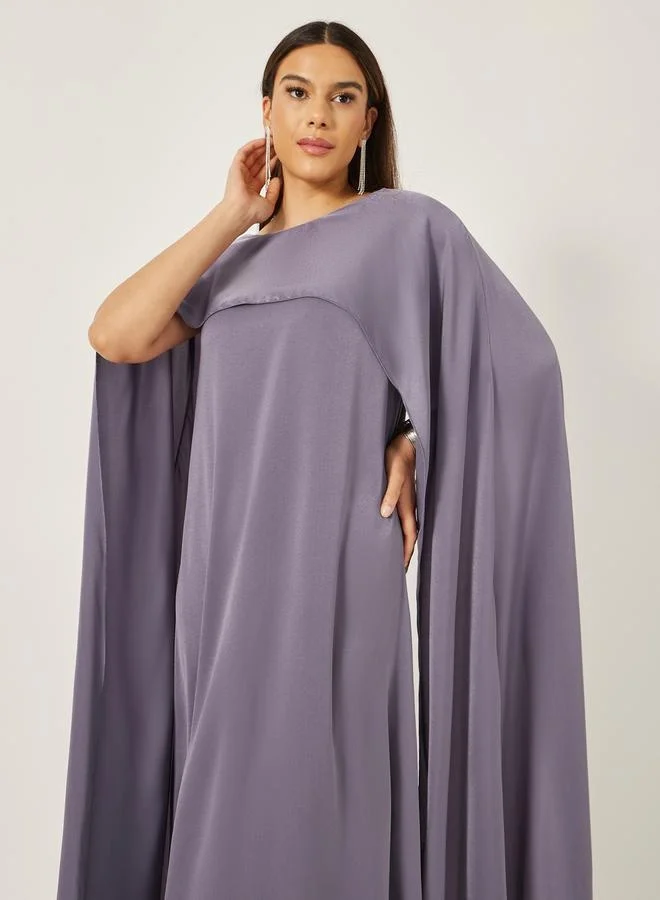 Styli Solid Cape Sleeve Round Neck Maxi Dress
