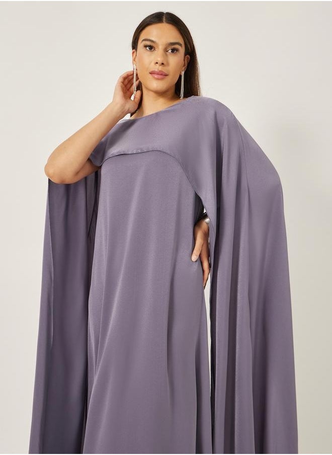 Styli Solid Cape Sleeve Round Neck Maxi Dress  - Image 4