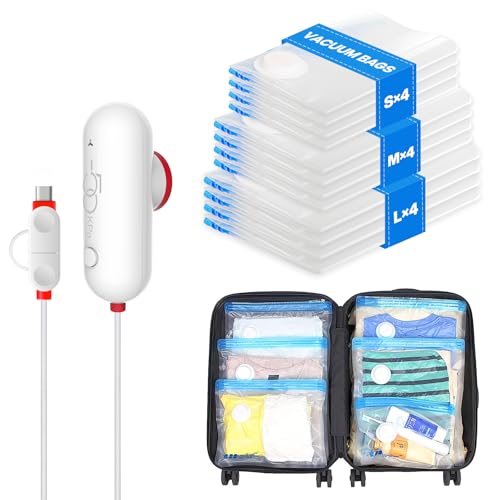 VMstr 12 Pack Travel Vacuum Storage Bags with USB Electric Pump, Compression Bags for Travel, Space Saver for Clothes and Clothing - Image 1