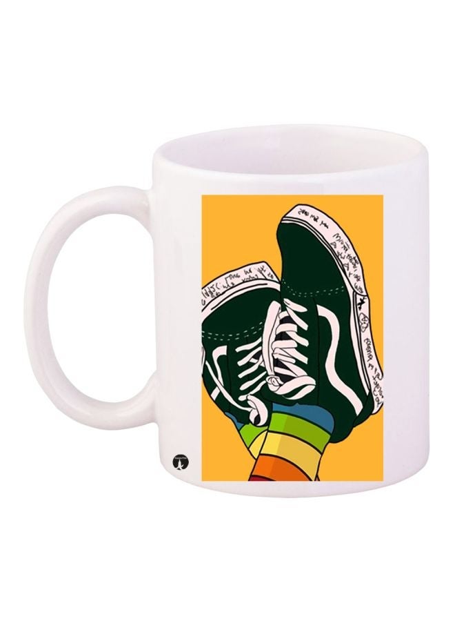 RYN Shoes Printed Ceramic Coffee Mug White/Orange/Green 11ounce