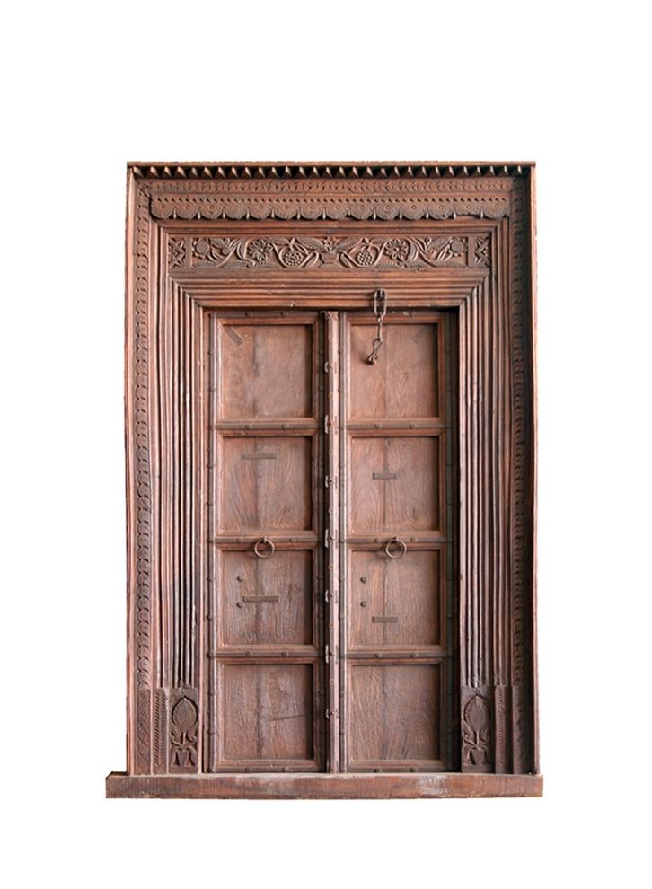 Antique Museum عمل نحت يدوي على باب عربي خشبي عتيق 145×222 سم - مقاس المملكة المتحدة × 251  - Image 1