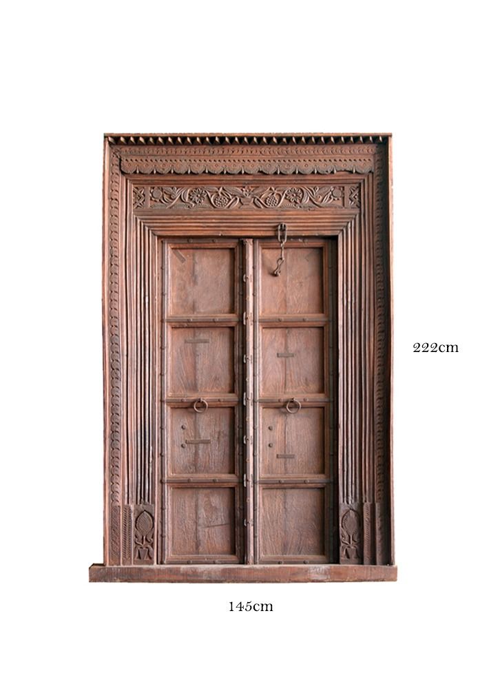 Antique Museum عمل نحت يدوي على باب عربي خشبي عتيق 145×222 سم - مقاس المملكة المتحدة × 251  - Image 2