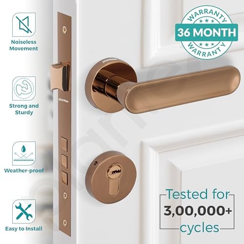 Plantex Premium Door Lock With 3 Years Warranty - Mortise Lock for Main Door Set (PVD Rose Gold Finish) - Image 2