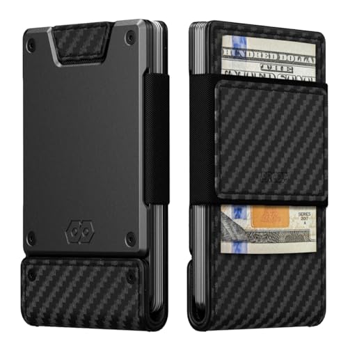 PROOF Wallet | Slim Minimalist Wallets for Men | Leather & Metal | RFID Wallet | Front/Back Pocket | Gift Box | Veteran Owned (Oracle (Carbon Fiber Leather | Dark Gun Metal)) - Image 1