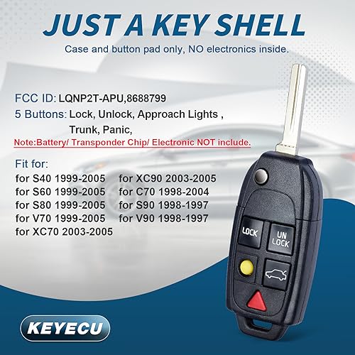 Keyecu Modified Flip Floding Remote Key Shell for S60 S70 S80 S90 V70 Case FOB 4+1 Button - Image 2