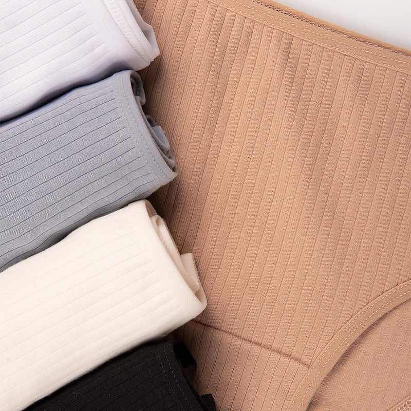 Happyfox Cotton Plain Young Girl's Ribbed Slip Panties Set of 5 Pack Normal Waist  - Image 1