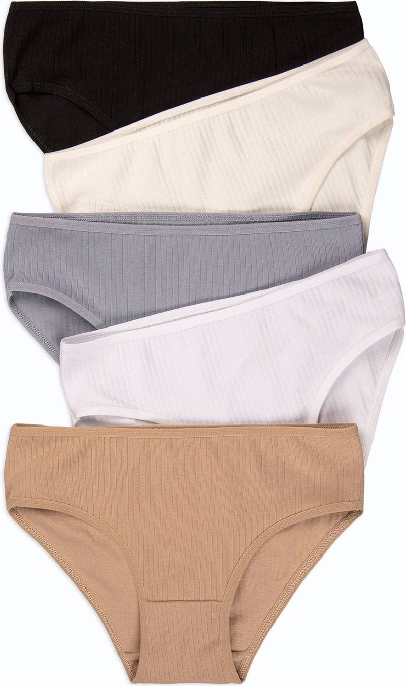 Happyfox Cotton Plain Young Girl's Ribbed Slip Panties Set of 5 Pack Normal Waist  - Image 5