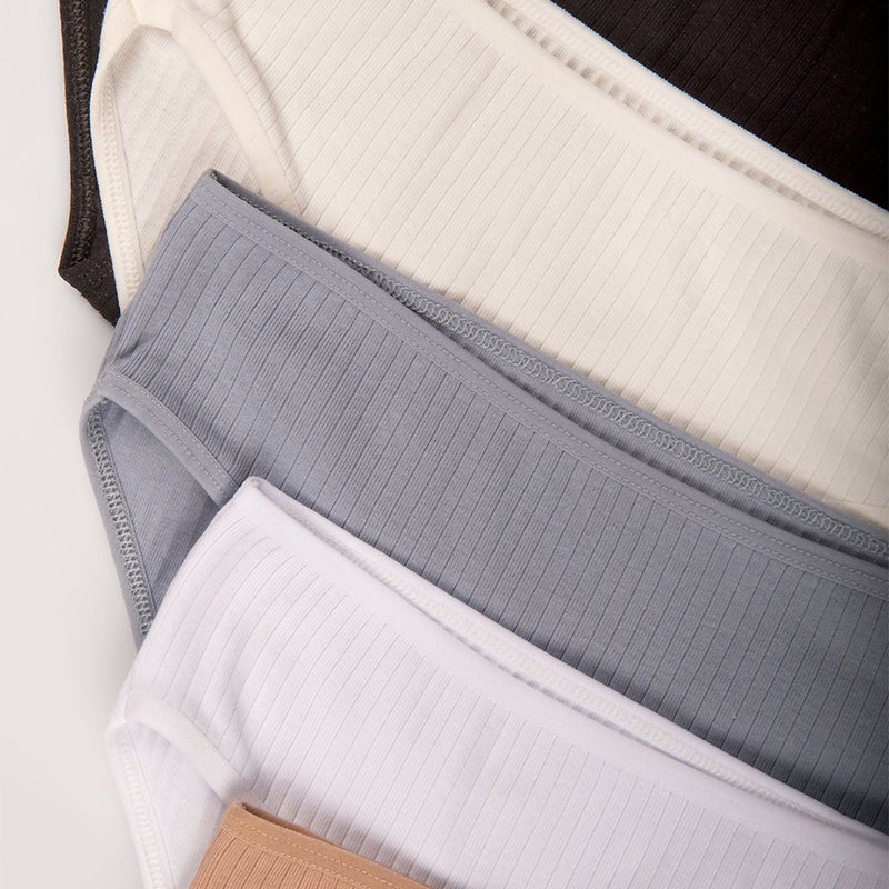Happyfox Cotton Plain Young Girl's Ribbed Slip Panties Set of 5 Pack Normal Waist  - Image 4