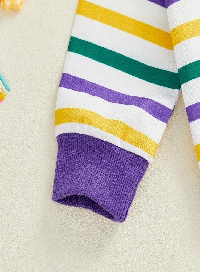 GOOCHEER Toddler Baby Boy Mardi Gras Outfit Button Collar Striped Long Sleeve Sweatshirt Pullover and Pants Set, Purple, 18-24 months - Image 4