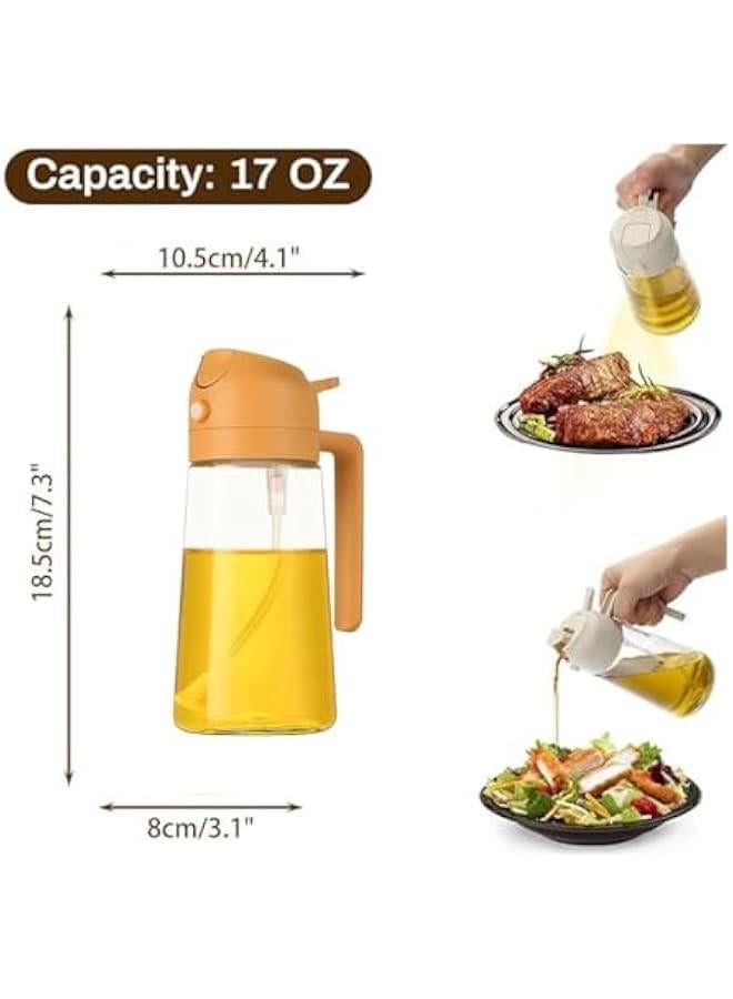 TRASSLE 17oz Oil Dispenser Bottle - 2 in 1 Olive Oil Dispenser and Oil Sprayer - 500ml Glass Oil Bottle - Oil Sprayer for Cooking, Kitchen, Salad, Barbecue,Food-grade Oil Mister (Yellow) - Image 2