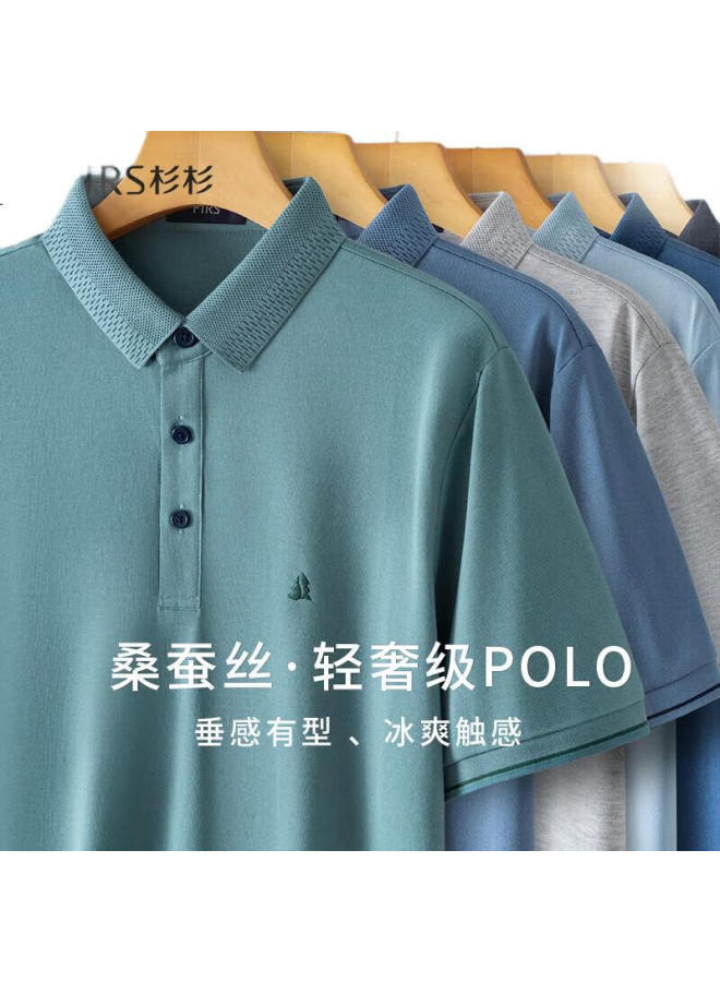 Firs Cool Mulberry Silk Short Sleeve T-Shirt Men'S Summer Business Casual Commuting Turn-Down Collar Top Men'S T-Shirt - Image 3