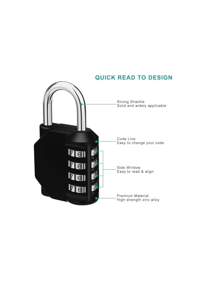 PROMASS PROMASS Lock, 4 Digit Combination Padlock Outdoor, School Lock, Gym Lock and Black Lock  - Image 3