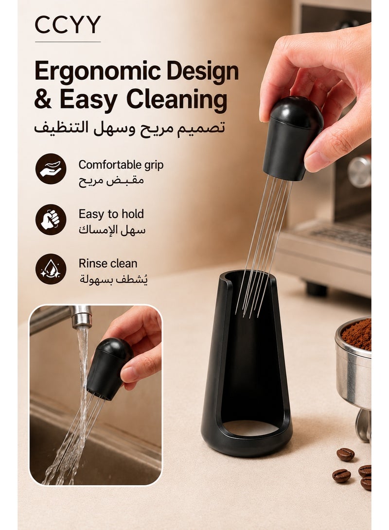 CCYY Coffee Needle Espresso Dispensing Tool Coffee Ground Stirrer With Aluminum Stand Black 10.7x3x3cm - Image 4
