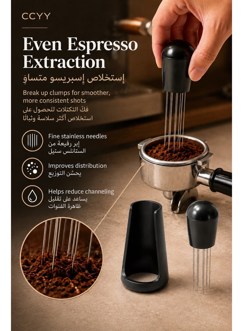 CCYY Coffee Needle Espresso Dispensing Tool Coffee Ground Stirrer With Aluminum Stand Black 10.7x3x3cm - Image 2