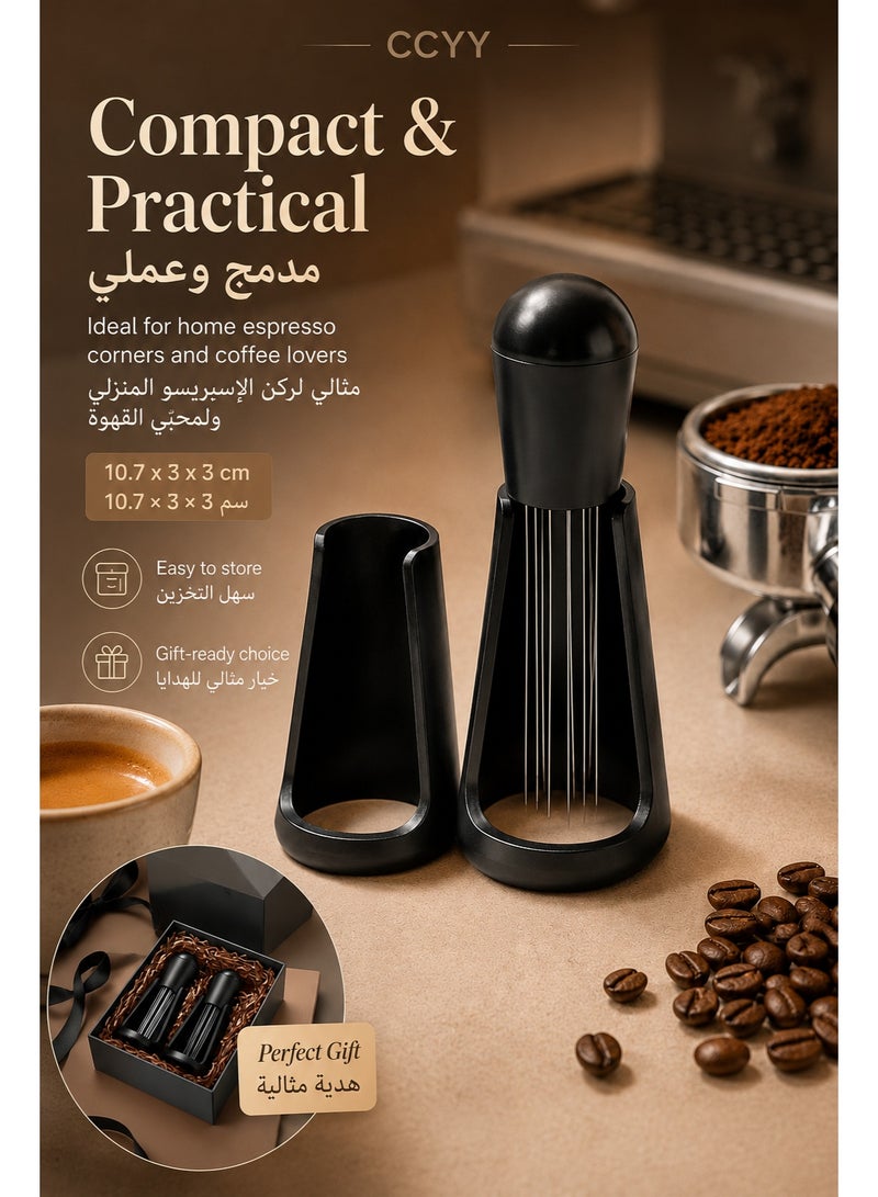 CCYY Coffee Needle Espresso Dispensing Tool Coffee Ground Stirrer With Aluminum Stand Black 10.7x3x3cm - Image 3