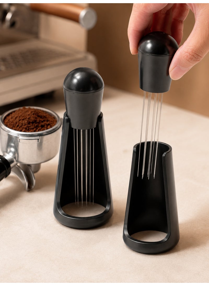 CCYY Coffee Needle Espresso Dispensing Tool Coffee Ground Stirrer With Aluminum Stand Black 10.7x3x3cm - Image 1