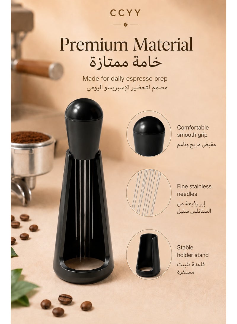 CCYY Coffee Needle Espresso Dispensing Tool Coffee Ground Stirrer With Aluminum Stand Black 10.7x3x3cm - Image 5
