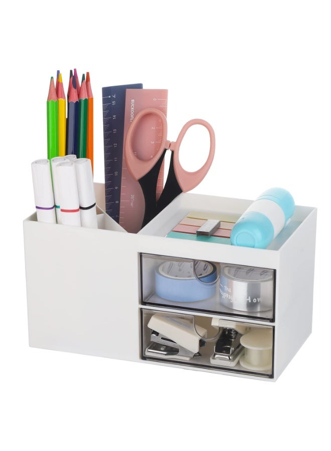 عام منظم أقلام بدرج، حامل أقلام متعدد الوظائف للمكتب، منظمات سطح المكتب وملحقات مع قسمين + درج لمستلزمات الفنون المكتبية. - Image 1