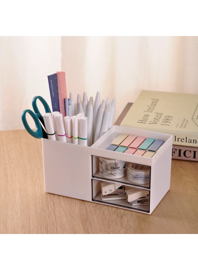 عام منظم أقلام بدرج، حامل أقلام متعدد الوظائف للمكتب، منظمات سطح المكتب وملحقات مع قسمين + درج لمستلزمات الفنون المكتبية. - Image 5