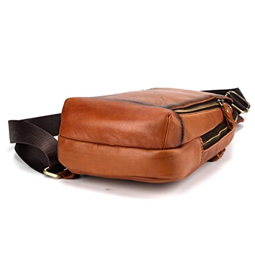 Hebetag Leather Sling Bag Crossbody Backpack for Men Women Outdoor Travel Camping Hiking Shoulder Chest Day Pouch Casual Vintage Sling Daypack Yellow Brown - Image 5