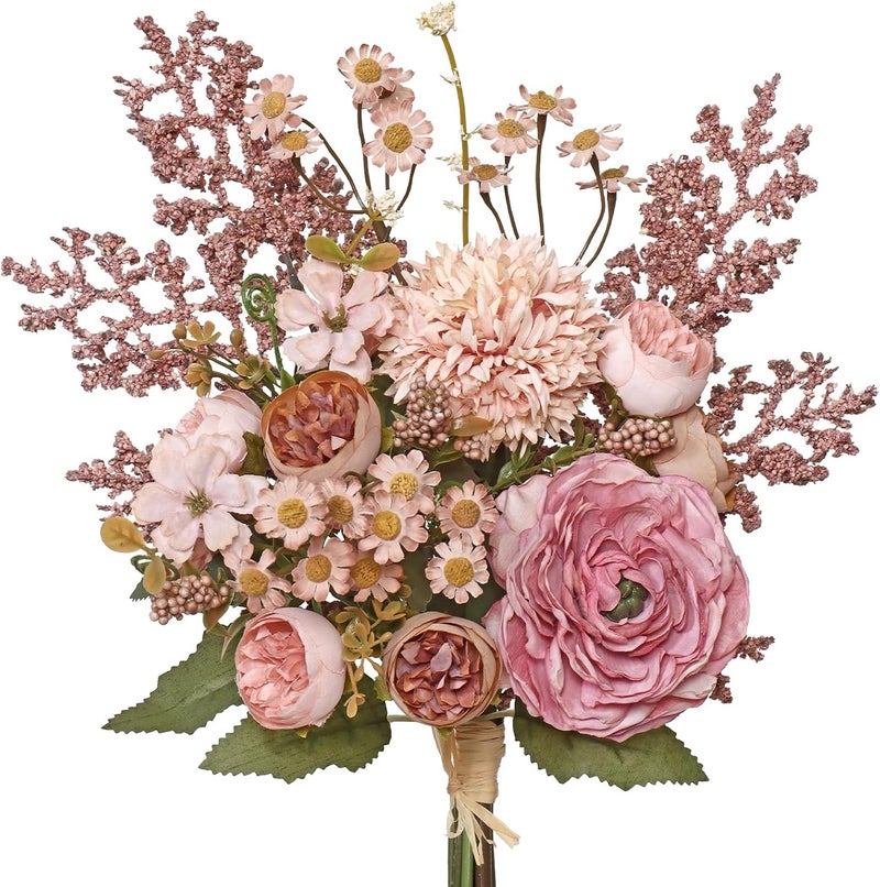 SOMYTING Artificial Flowers Like Real Artificial Flowers Decorative Artificial Roses Bouquet Fake Flowers Plants for Home Decor, Indoor, Dining Room, Kitchen, Wedding (Pink) - Image 1