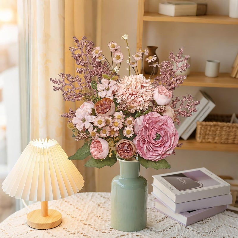 SOMYTING Artificial Flowers Like Real Artificial Flowers Decorative Artificial Roses Bouquet Fake Flowers Plants for Home Decor, Indoor, Dining Room, Kitchen, Wedding (Pink) - Image 3