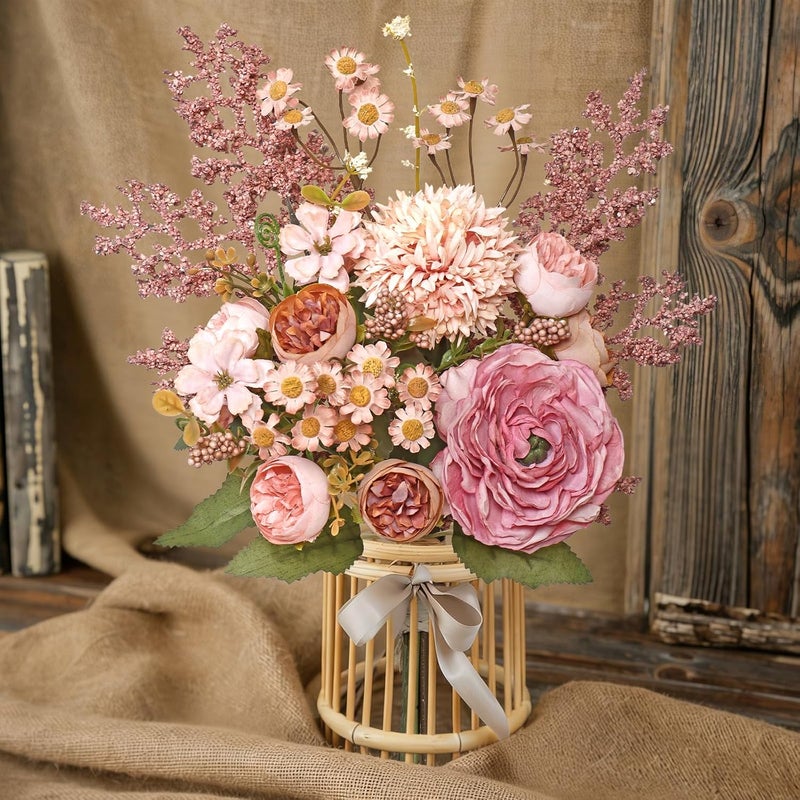 SOMYTING Artificial Flowers Like Real Artificial Flowers Decorative Artificial Roses Bouquet Fake Flowers Plants for Home Decor, Indoor, Dining Room, Kitchen, Wedding (Pink) - Image 5