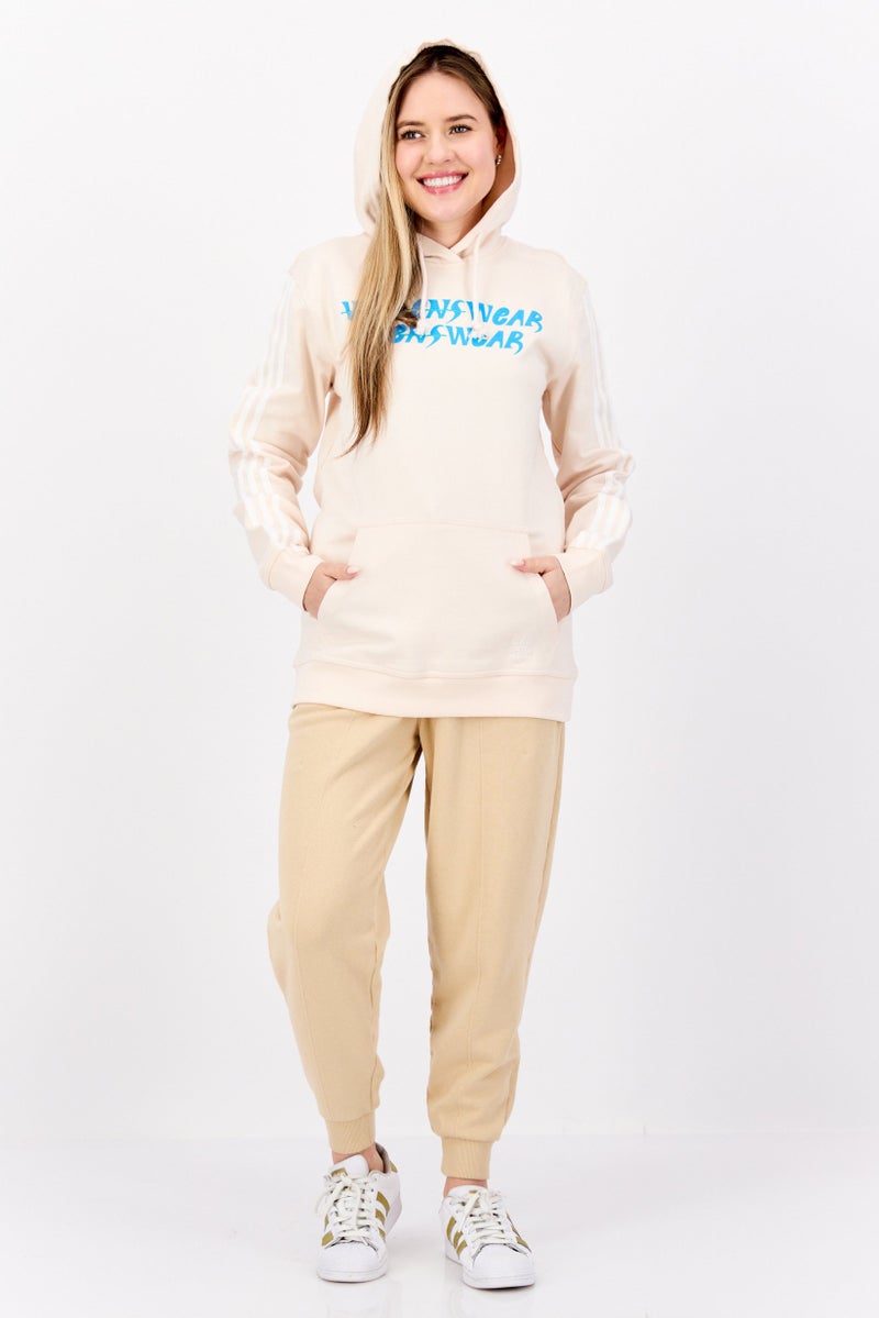 adidas Originals Women Sportswear Fit Long Sleeve Training Hoodie, Beige  - Image 4
