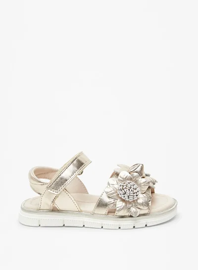JUNIORS Girls Floral Detail Sandals With Hook And Loop Closure