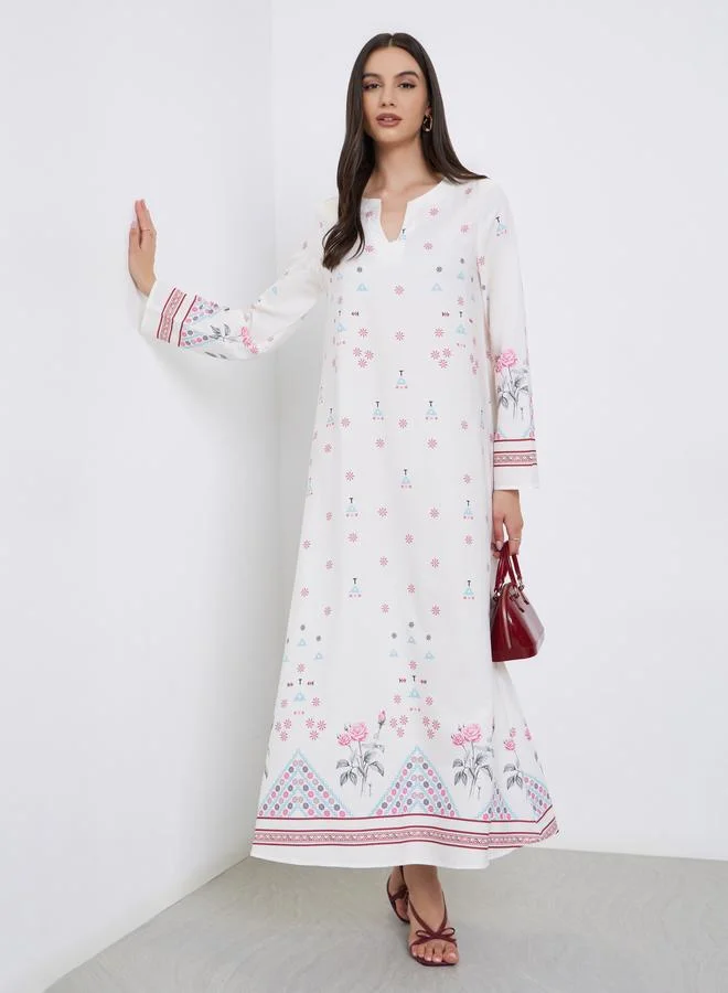 ستايلي عباية مطبعة بالكامل مع أكمام طويلة