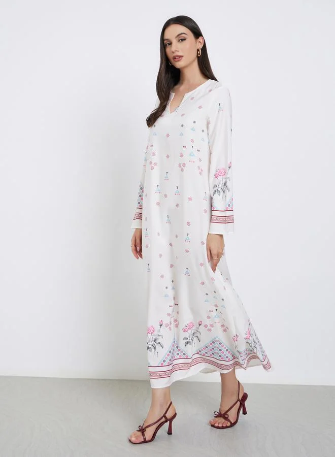 ستايلي عباية مطبعة بالكامل مع أكمام طويلة