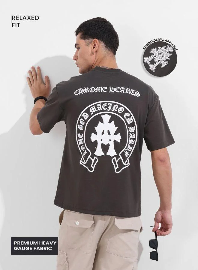 شركة المرآب الهندية Men Relaxed Fit Embroidered Crew Neck Half Sleeves T-Shirt