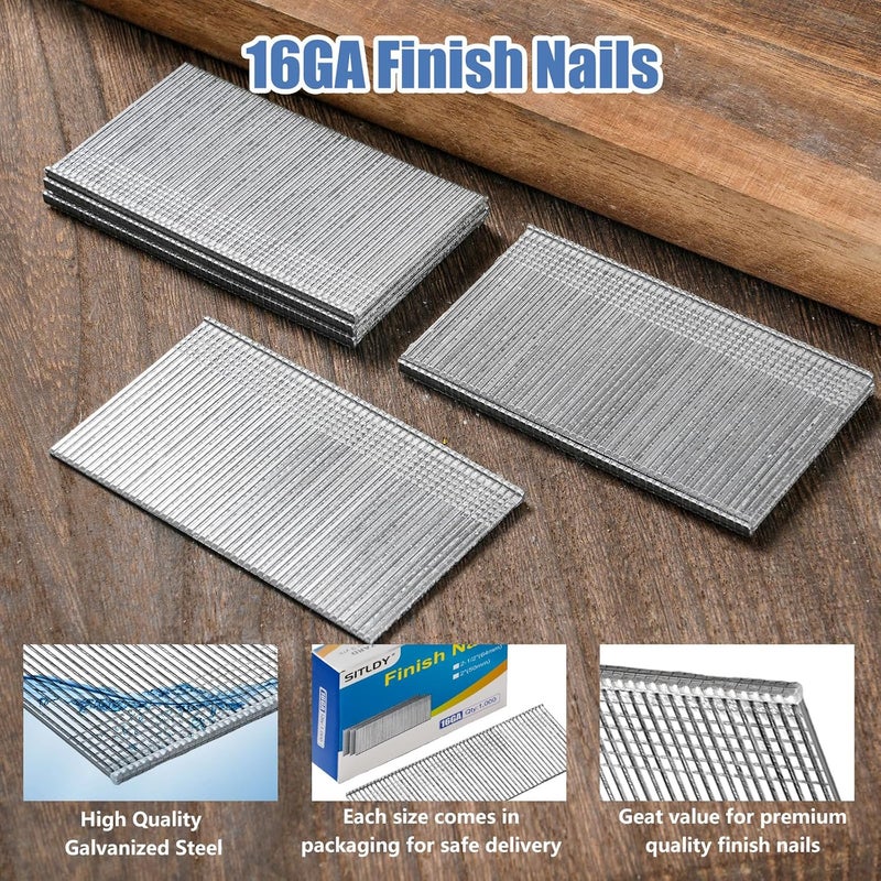 SITLDY Straight Finish Nails 16 Gauge, 2-1/2 inch 1000-Pack Galvanized, for Pneumatic, Electric 16GA Straight Finish Nailer - Image 3