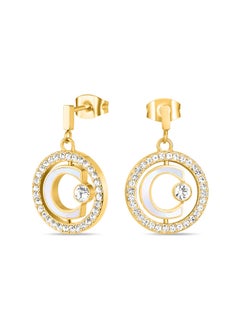 CERRUTI 1881 Marque Earrings Iconic 'C' Logo with Mother of Pearl and Crystal Accents,Timeless Elegance and Sophisticated Design  - Image 1