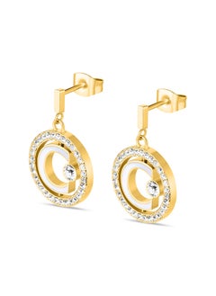 CERRUTI 1881 Marque Earrings Iconic 'C' Logo with Mother of Pearl and Crystal Accents,Timeless Elegance and Sophisticated Design  - Image 2