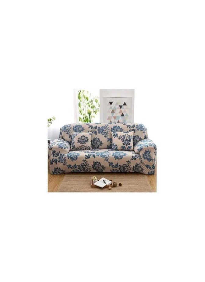 BLOOMING TIME 3-Seater Exquisitely Floarl Designed Wrinkle-free Anti-slip 360-degree Full Coverage Sofa Slipcover Beige/Blue Length Stretch From 190 To 230cm  - Image 2