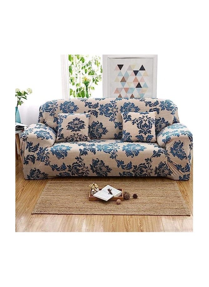 BLOOMING TIME 3-Seater Exquisitely Floarl Designed Wrinkle-free Anti-slip 360-degree Full Coverage Sofa Slipcover Beige/Blue Length Stretch From 190 To 230cm  - Image 5