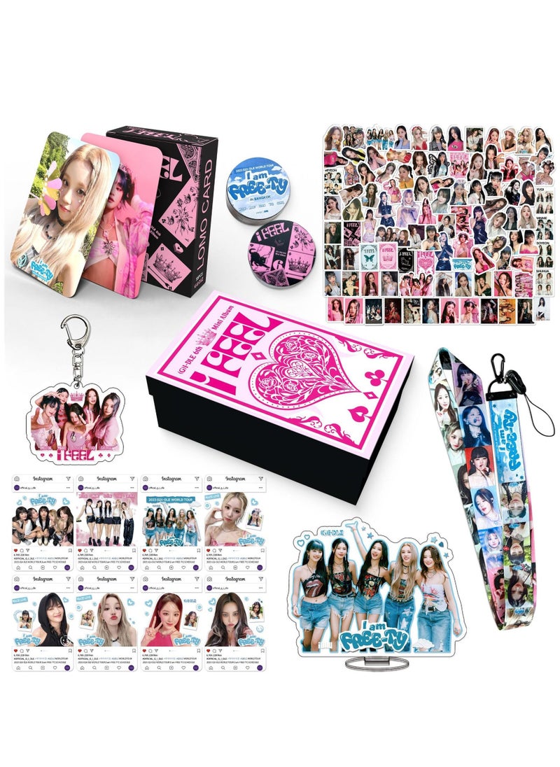 Generic G-IDLE  New Album I Feel Gift Box Set With Lomo Cards, Acrylic Stand, Hand Account Tape, Lanyard, Stickers, Photo Card  - Image 1
